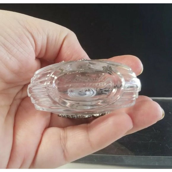 Vintage Crystal VCA Empty Bottle W/ Pewter Bird/Floral Design Made in France - Picture 6 of 7